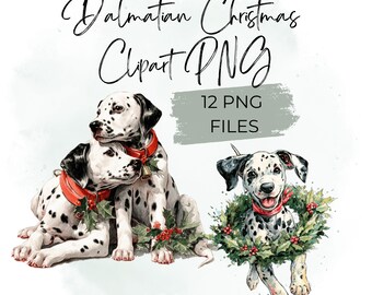 12 Dalmatian Christmas Clipart PNG, Festive Dog Illustration, Holiday Puppy Art, Winter Pet Graphics, Digital Download