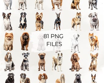Dog Breed Clipart, 81 PNG Files, Realistic Dog PNG, Puppy Clip Art, Pet Sublimation, German Shepherd, Bulldog, Husky