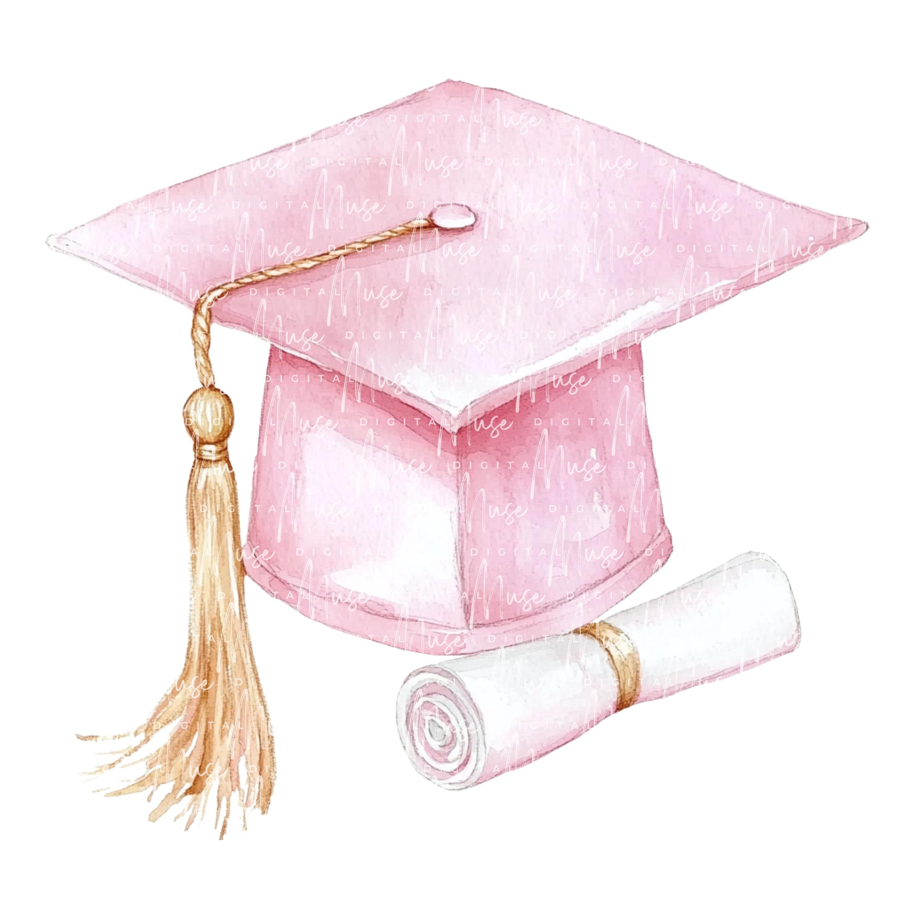 Watercolor Graduation Cap Clipart Set | Pink & Black Diploma Hats ...