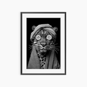 Leopard Print, Photography Prints, Funny Poster, Bathroom Wall Art, Black and White Wall Art, Museum Quality Photography Poster
