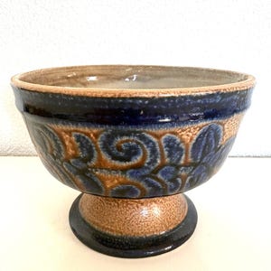 Vintage West German Pottery Vase. Blue and Brown Fat Lava Ceramic.  Mid-Century Modern. Model 3676/20