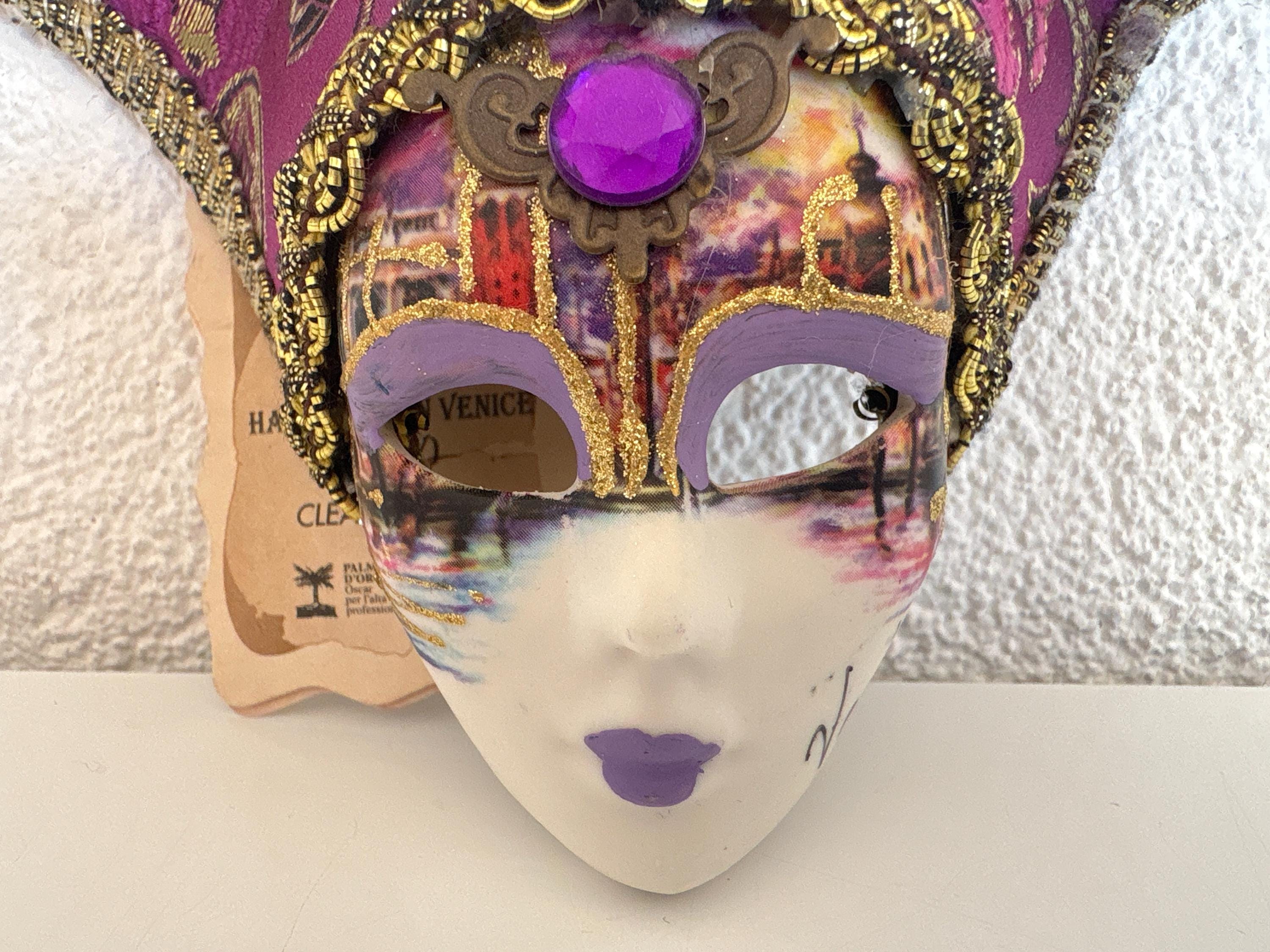 Masque Vénitien En Plâtre Doré Et Noir, 17,5 Cm, Décoration Carnaval, Adulte