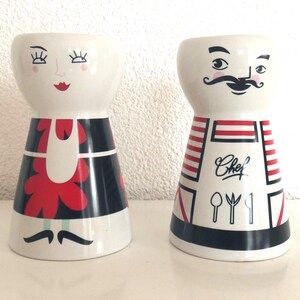Vintage Union Pacific Tableware Chef and Lady Egg Cups - Set of 2 - 1990s Kitschy Kitchen Decor