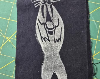 Saxophone Walrus Funny Animal Handmade Linocut Sew On Patch