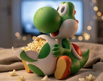 3D Printed Yoshi Popcorn Bucket with Belly Compartment – Yoshi-Inspired Snack Bowl | 28 cm Figurine Gift Idea | Various Colors
