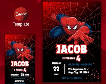 Editable Spiderman Birthday Invitation Template: Kids Superhero Party (Digital Download)