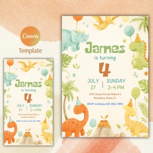 Editable Dinosaur Birthday Party Invitation Template, Dinosaur Birthday Invitation, Dinosaur Invitation, Dinosaur thank you