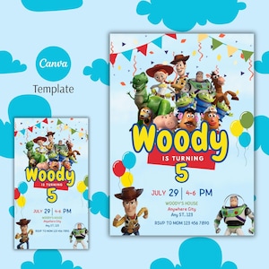 Kids Editable Toy Story Birthday Invitation Template, Printable Birthday Party Invitations, Digital Kids Party Invite Template Bday Card