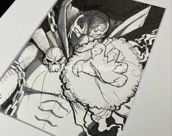 Spawn Original Ink Drawing Matted to 8x10