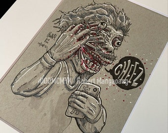 Ripped Face Original Ink Drawing Matted to 8x10