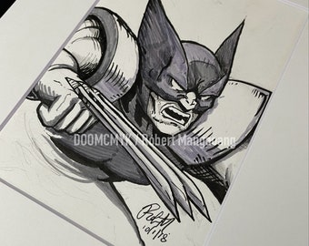 Wolverine Original Ink Drawing Matted to 8x10