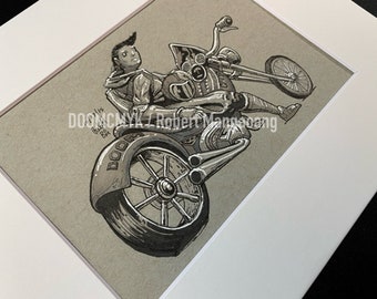 Biker Original Ink Drawing Matted to 8x10