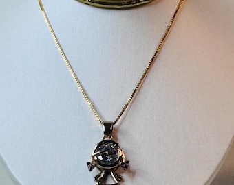 Playful 18k Gold Plated Necklace with Engraved Cubic Zirconia