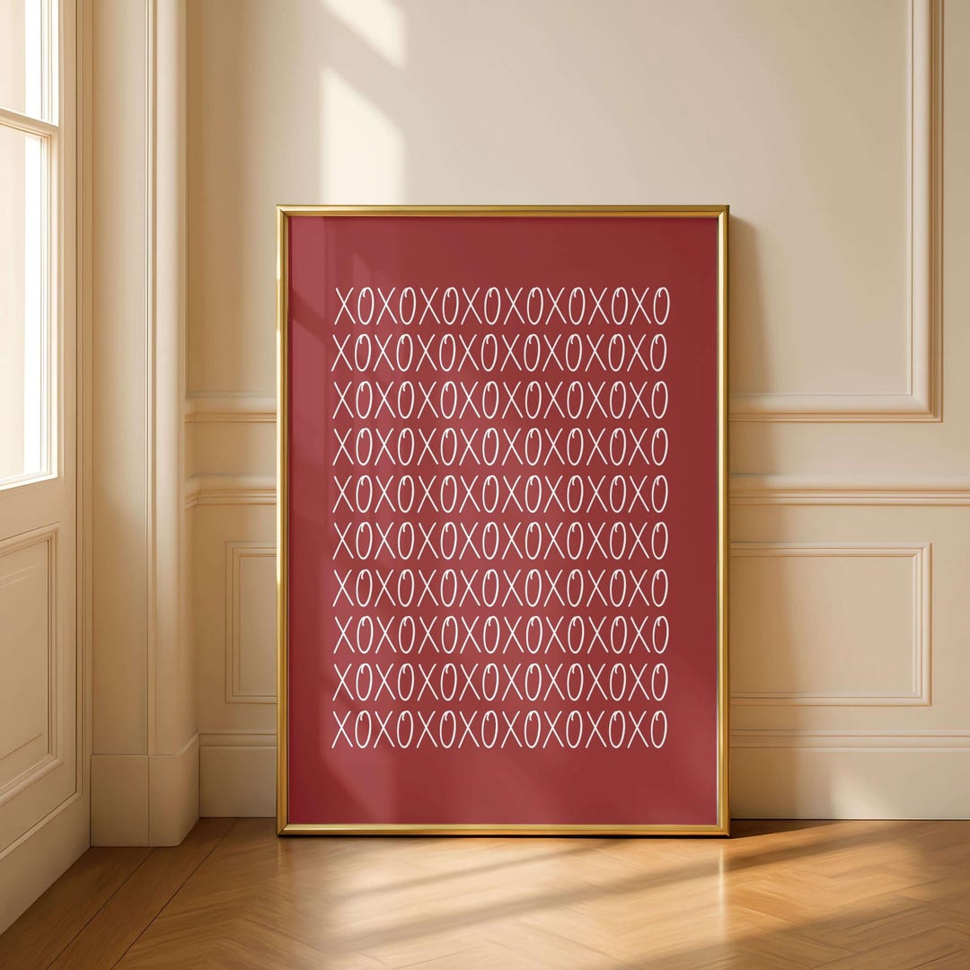 Red and White Hug & Kiss Typography Pattern Wall Art Romantic Gift for ...