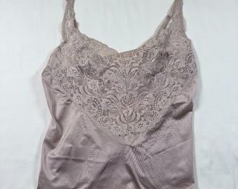 Vanity Fair Satin Lace Camisole 36 Large Champagne Beige Vintage 90s Y2K USA