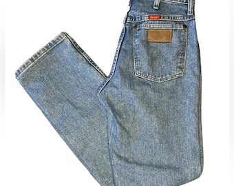Vintage Wrangler Jeans Womens 7x32 Blue Denim High Rise Cowboy Cut Western