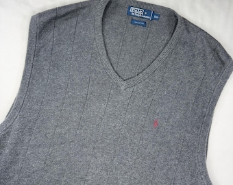 Polo Ralph Lauren Men's Cable Knit V-Neck Sweater Vest XXL Gray w Red Pony