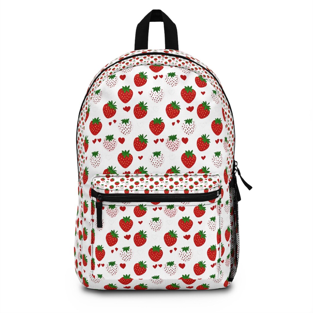 Mochila con estampado de fresas / Bonita mochila escolar, mochila de
