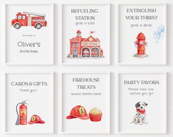Editable Firetruck Birthday Party Signs: Fireman Decor, refueling station, welcome (Digital Download) TCLS0051