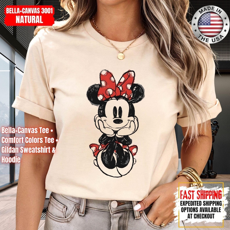Disney Classic Minnie Mouse Shirt Retro Minnie T-Shirt for Disneyland Trip, Disneyland Holiday Family Matching Shirt, Disney Minnie Gift Tee image 1