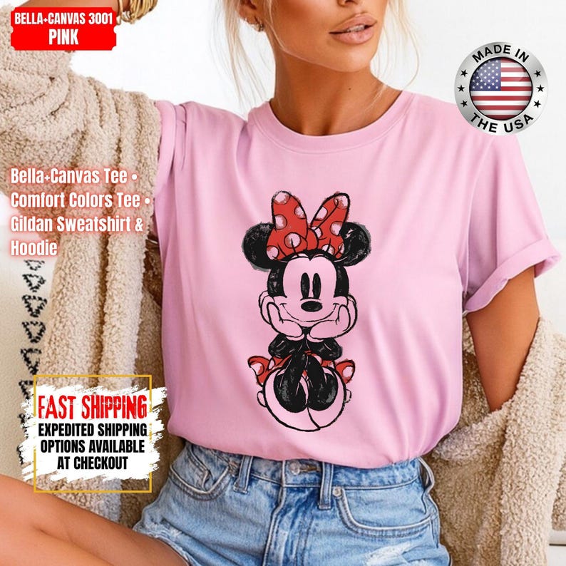 Disney Classic Minnie Mouse Shirt Retro Minnie T-Shirt for Disneyland Trip, Disneyland Holiday Family Matching Shirt, Disney Minnie Gift Tee image 4