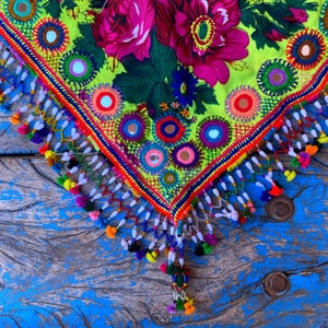 Colorful scarf with a fringe of tassels and beadwork. image 6