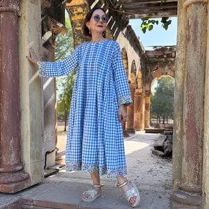 khadi designer dresses White Khadi Printed Long Dress Design by Abbaran at Pernia's Pop Up Shop 2026