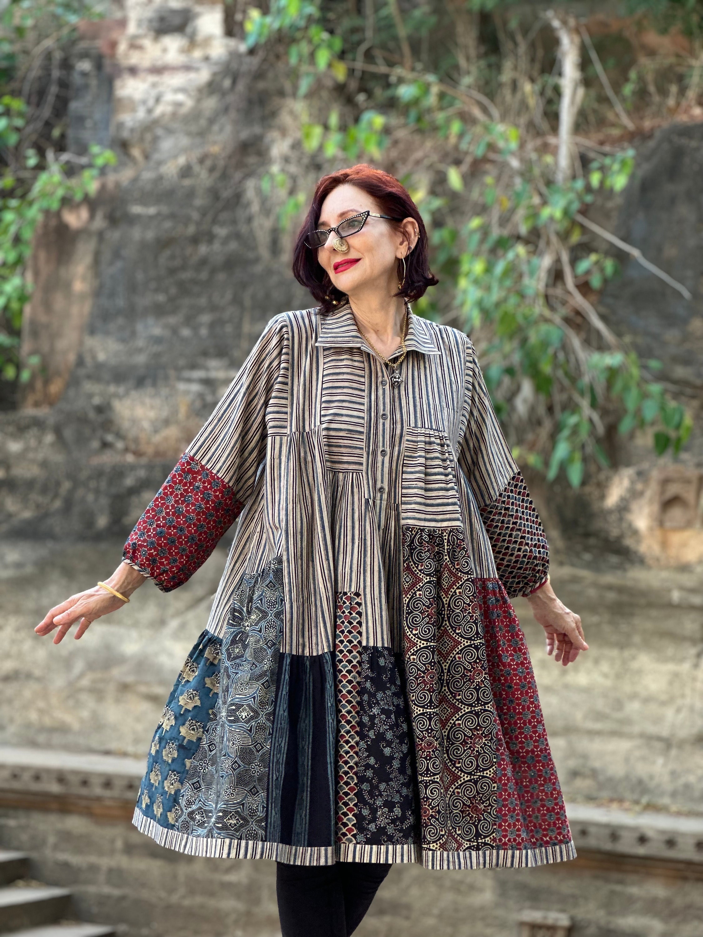 Block Prints in a Multi Patterned Trapeze Style Dress. an Original Design in Exquisite Hand Printed Designs of Pure Cotton Etsy