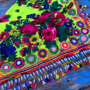 Colorful scarf with a fringe of tassels and beadwork. image 8
