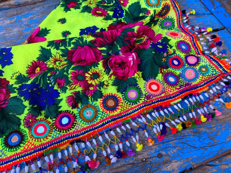 Colorful scarf with a fringe of tassels and beadwork. image 8