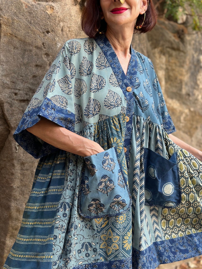 Kaftan tunic in hand printed cotton. image 6