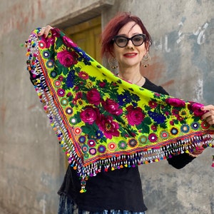 Colorful scarf with a fringe of tassels and beadwork. image 5