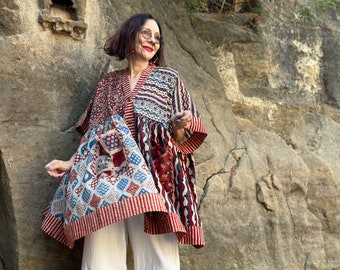 Kaftan tunic in hand printed cotton.