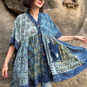 Kaftan tunic in hand printed cotton. image 4