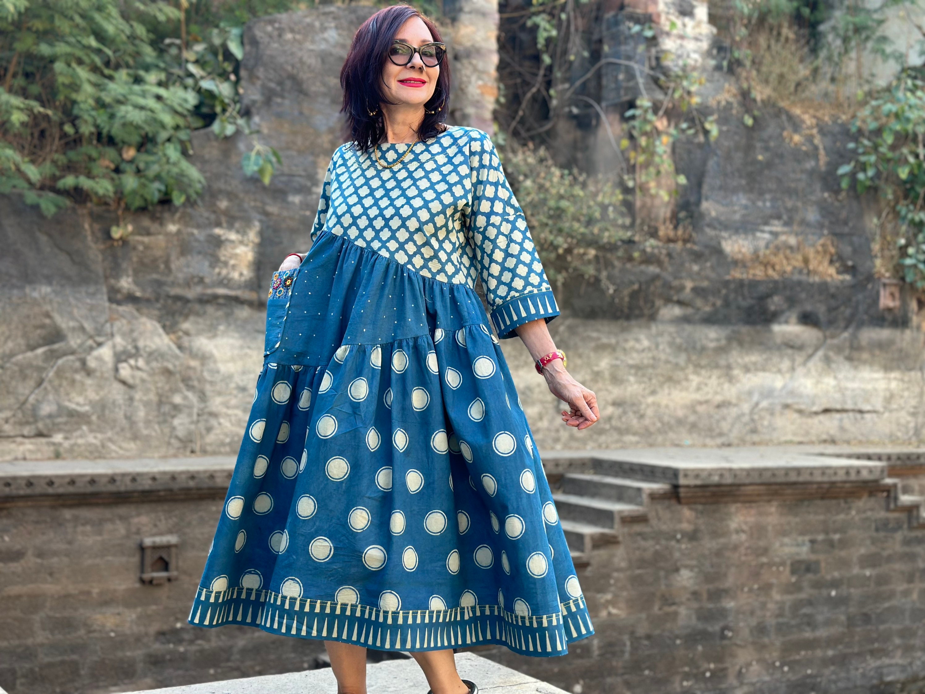 Indigo Polka Dot Dress is a Tiered Cotton Dress From Hand - Etsy