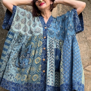 Kaftan tunic in hand printed cotton. image 2