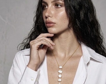 Gold-Tone Baroque Pearl Lariat Necklace / Stainless Steel Tarnish Resistant Jewelry