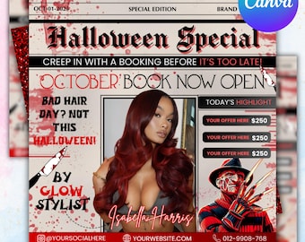 Halloween Hair Booking Flyer, Spooky SZN, DIY Canva