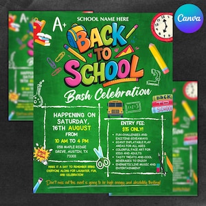 Back To School Bash Flyer, DIY Flyer Template Design, Community Event Flyer, Back To School Party Invite Flyer, Premade Invitation Flyer