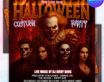 Editable Halloween Costume Party Flyer, Social Media Template (Canva)