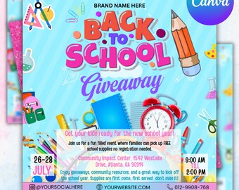Back To School Giveaway Flyer, DIY Canva Template