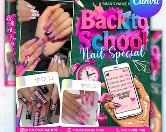 Folleto de uñas para la vuelta al cole, folleto especial de uñas, oferta de uñas para la vuelta al cole, folleto de técnico de uñas, folleto de reserva de uñas, citas para uñas, folleto de uñas