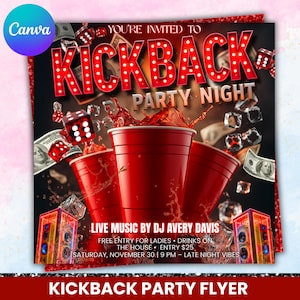 Kickback Party Flyer, Editable Kickback Club Flyer, Club DJ Party Invite, Event Flyer, Social Media Flyer, Canva Template, Instant Download