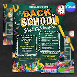 Back To School Bash Flyer, DIY Flyer Template Design, Community Event Flyer, Back To School Party Invite Flyer, Premade Invitation Flyer