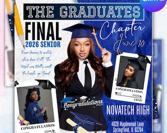 Graduate Flyer, Graduation Party Flyer, Graduation Invitation, College Decision, Class of 2026 Flyer, Senior Grad Announce, Canva Editable