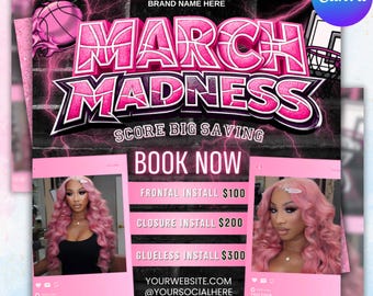 March Booking Flyer, March Flyer, March Books, Book Now Flyer, March Madness Flyer, MUA Lashes Nails Hair March Flyer, Canva Editable