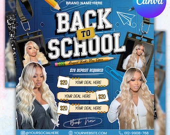 Back To School Flyer, August Bookings Flyer, Back To School Sale Flyer, Back 2 School Hair Flyer, Braids Special Flyer, DIY Canva Template
