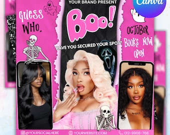 October Booking Flyer, October Books Open, Halloween Hair Flyer, Spooky SZN Flyer, October Hair Flyer, Nails MUA Lash Locs Wig, DIY Canva