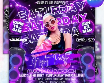Saturday Night Party Flyer, Club Party Flyer, Club Flyer, Night Club Event Invite Flyer, Club DJ Flyer, Happy Hour Flyer, Canva Editable