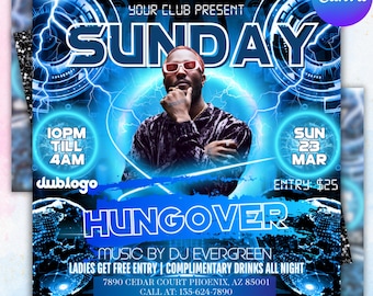 Sunday Hangover Party Flyer, Sunday Party Flyer, Sunday Club Party Flyer, Sunday Club Flyer Template, Club Party Flyer, Canva Editable